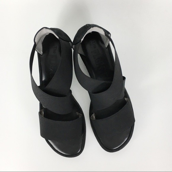 The Flexx Womens Size 6.5 Happy Daze Black Elastic Platform Wedge Sandals Shoes - Picture 4 of 9